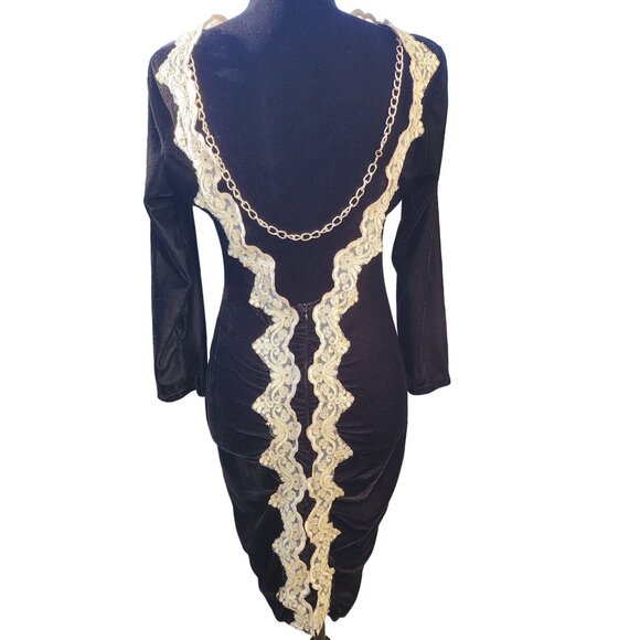 Wow Luxurious Embroidery Velvet Lace Gold Chain Party Prom Runway Designer Dress - Picture 1 of 16